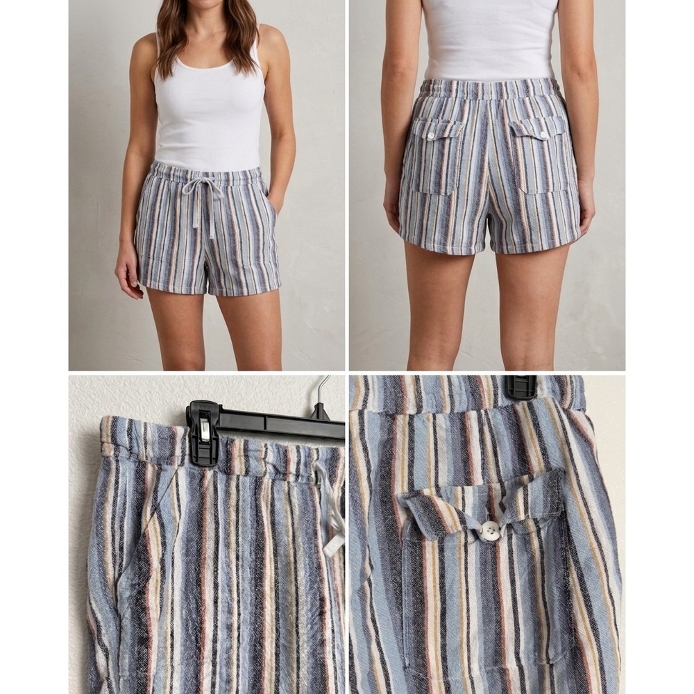 Lane Bryant Shorts Womens 14/16 Blue Striped Drawstring Linen Blend Comfort